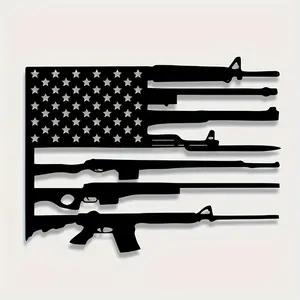 American Flag Gun-Shaped Metal Wall Art — Vintage Metal Wall Decor, American Flag Art, Black Metal Wall Hanging — Suitable for Indoor & Outdoor Spaces