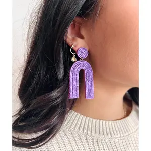 Beaded Arch Earrings in Lavender