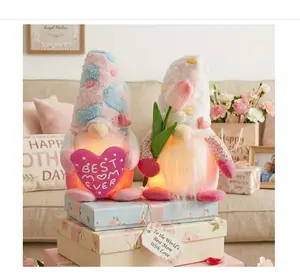 Mothers Day Decorations Handmade Gnomes - Spring Tulip & Best Mom Ever Glowing Pink Gnome Plush - Mothers Day Gnome Gifts for Mom Wife Grandma Step-Mother Home Decor