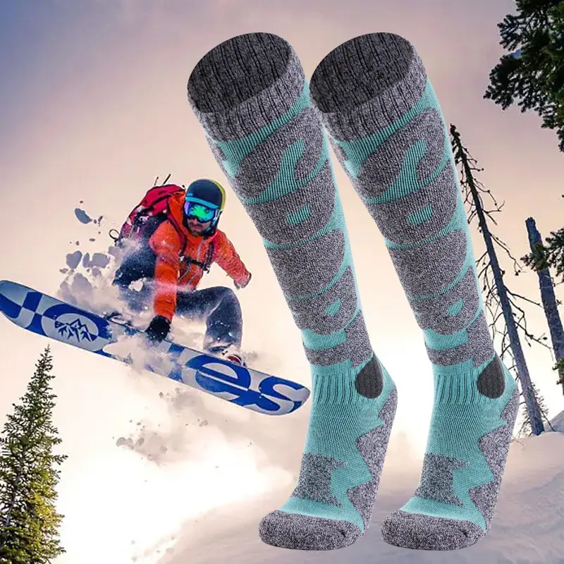 6-Pairs Over-the-Knee Ski Socks Thermal Cold Weather Socks, Thick Cushioned Hiking & Snowboarding Socks, Moisture-Wicking Wool Blend( One Size)