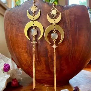 Bohemian Style New Personalities Originality Moon and Sun Pendant Earrings Crescent Tassel Pendants Party Jewelry  for Girl