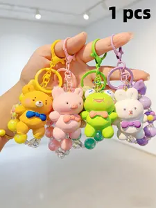 Handmade Resin Keychain, Frog Pig Dog Bear Shapes, Beaded Decor, Macaron Cute Cartoon Animal Keyring, Multi-Functional Bag Charm, Bag Pendant Keychain Valentine's Day, Trendy Cute Keychain, lovers