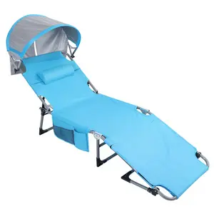 27 Inch Oversized Folding Tanning Chair with Face Hole & Canopy, Portable Face Down Lounge Chair with Pillow, Adjustable 3-Position Patio Chaise Lounge for Outside Sunbathing, Reading, Beach, Pool, Lawn
