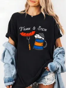 100% cotton Frank And Stein Funny German Bavarian Oktoberfest Men Women T-Shirt Women Graphic T-Shirt Cotton Print short Sleeve Casual Top, Summer Tee Womens Tops
