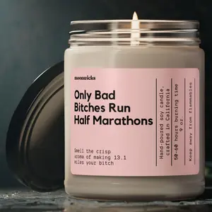Only Bad B's Run Half Marathons Soy Wax Candle - Eco-Friendly Vegan Formula, Reusable Glass Jar, 50-60 Hours Burn Time, 100% Cotton Wick, Made in USA