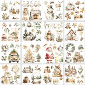 16 Sheets Gingerbread Christmas Rub on Transfers for Crafts Furniture, Cookie Mug Fireplace Sticker Decals for Home Glass Gifts Decor DIY Paper Crafts Wood Supplies 6 x 6 Inch