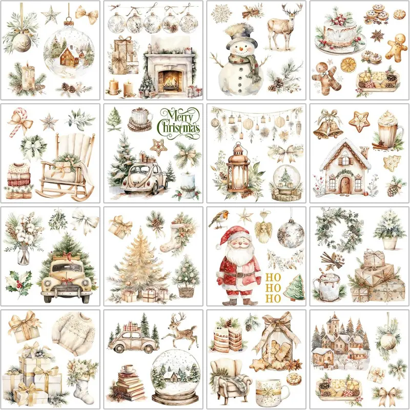 16 Sheets Gingerbread Christmas Rub on Transfers for Crafts Furniture, Cookie Mug Fireplace Sticker Decals for Home Glass Gifts Decor DIY Paper Crafts Wood Supplies 6 x 6 Inch