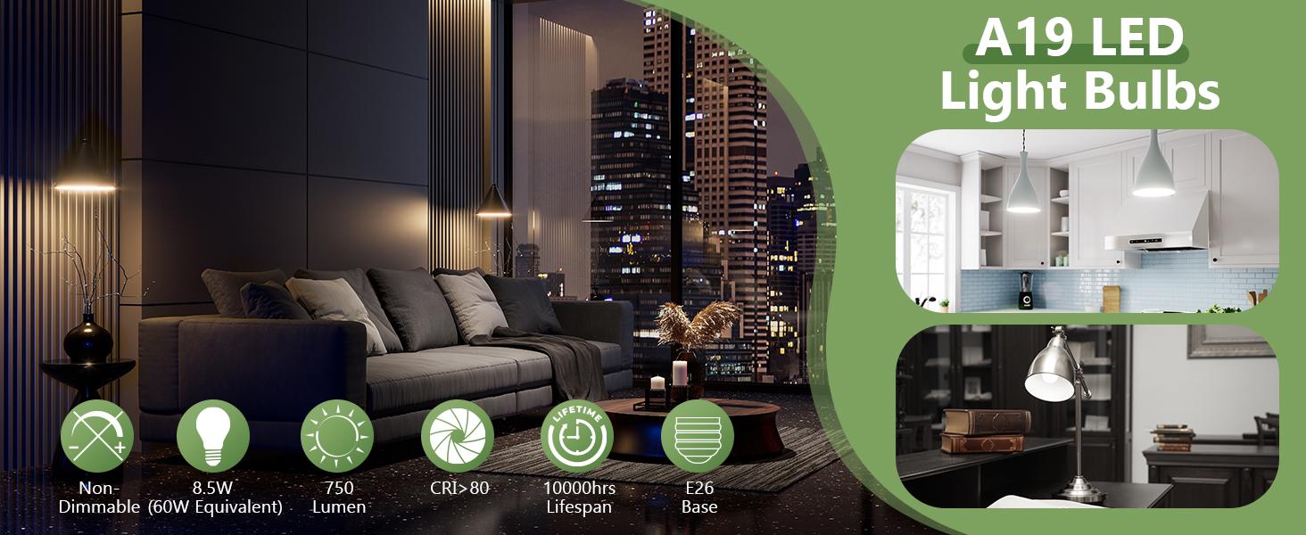 Sigalux A19 LED Light Bulbs, 60W Equivalent Soft White 2700K, 750 Lumens Non-Dimmable LED Bulbs, Efficient 8.5W, 10000 Hours Long-Lasting E26 Base Bulbs for Bedroom Living Room Kitchen, 4 Pack