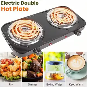 2000W Portable Double Burner Electric Hot Plate Cooktop With Overheat Protection, High-Efficiency Heating, And Compact Design For Camping, Tailgates, And Kitchen Use