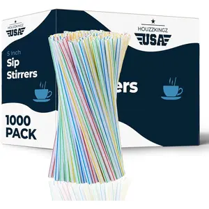 1000 5" Disposable Plastic Coffee Stirrers Assorted Striped Colors for Cocktails Whiskey Coffee Bar Accessories Supplies