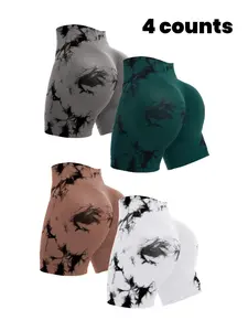 Women's Tie Dye Print High Waist Sports Shorts, Casual Comfy Breathable Seamless Skinny Shorts for Yoga Gym Workout Running, Ladies Sportswear for All Seasons