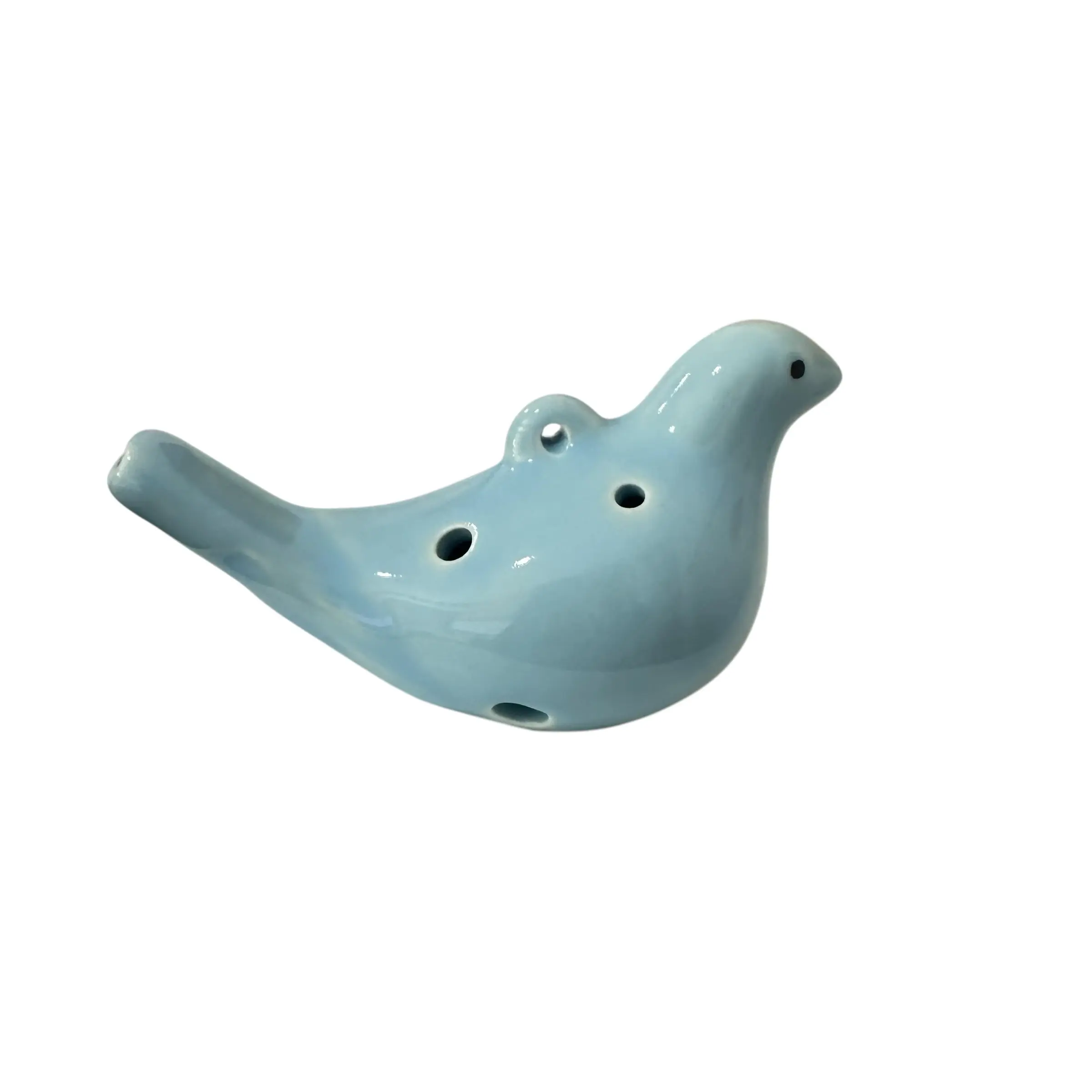 Kids' Beginner-Friendly 6-Hole Bird Shape Handmade Ceramic Ocarina - Glazed Wind Instrument, Gentle Tone, Comes with Adjustable Cord, Durable, Easy to Play, 3.4oz, 4"x2.5"x3", Blue, Cute Décor Gift
