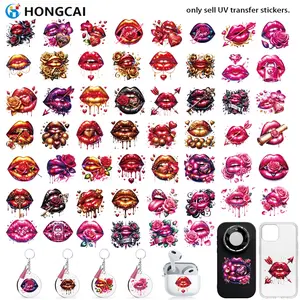42-Piece Enchanting Lip Series UV DTF Heat Transfer Stickers, 3D Crystal Label Stickers, High-Quality DIY Decorative Stickers, Stickers Kit