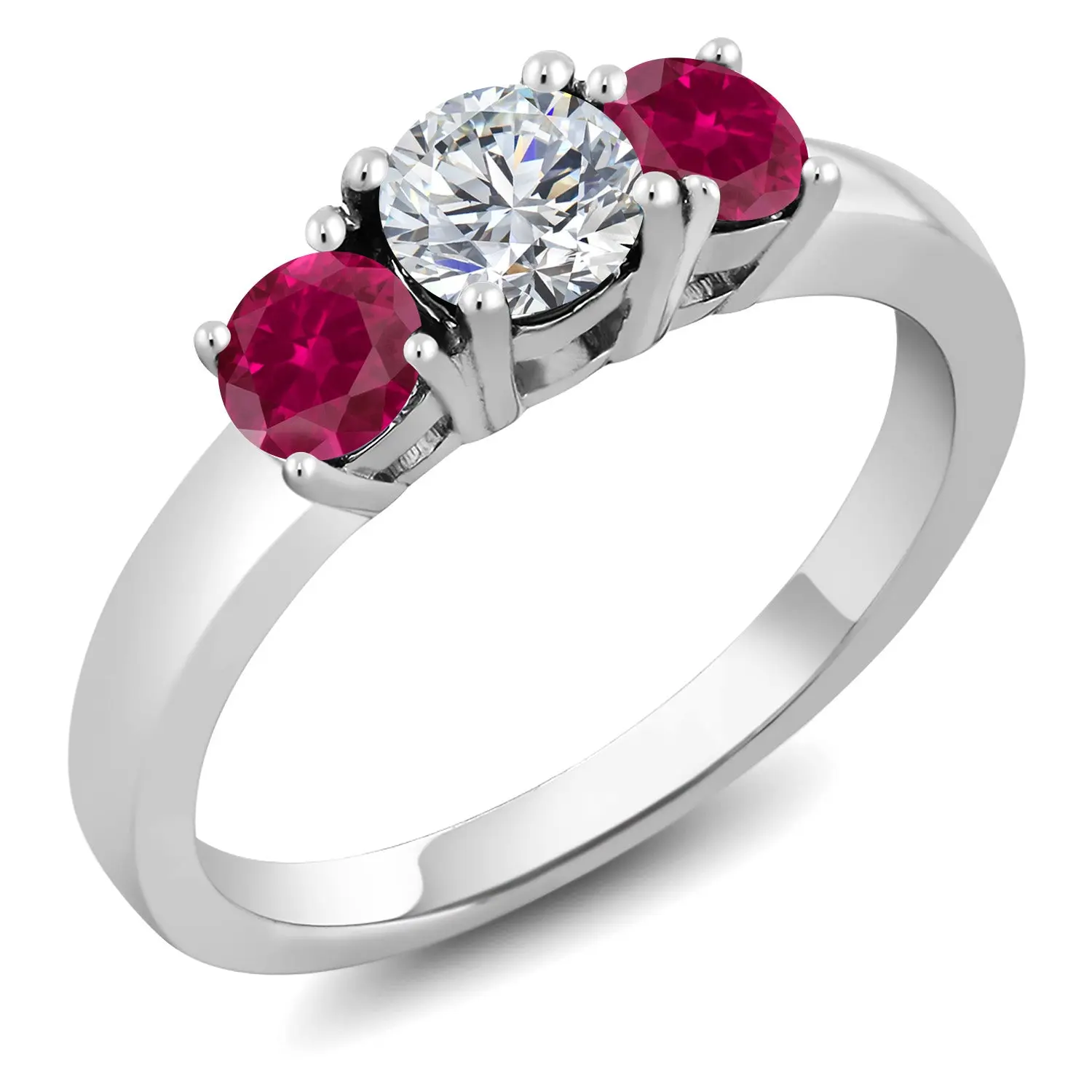Gem Stone King 925 Sterling Silver Lab Grown Diamond and Red Created Ruby Engagement Ring For Women | 1.00 Cttw | Round 5MM | Gemstone April Birthstone