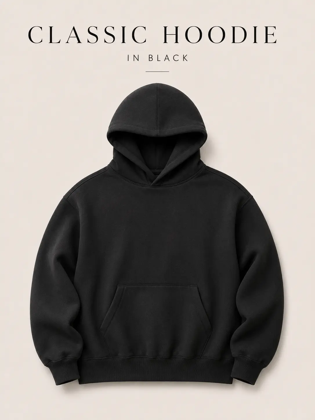 Men’s Relaxed Fit Black Hoodie,  Pullover Sweatshirt with Double-Layer Hood, Kangaroo Pocket, Streetwear Casual Hoodie，Minimalist Streetwear Everyday