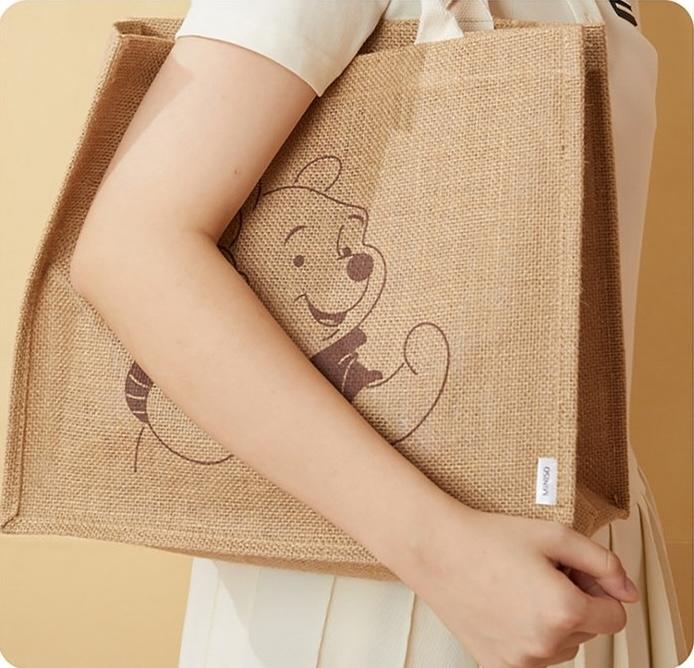 MINISO Disney Winnie The Pooh Series Large-Capacity Jute Tote Bag - Printed Shoulder Shopper, Versatile Daily Commute Accessory For Women Holiday & Holiday Haul
