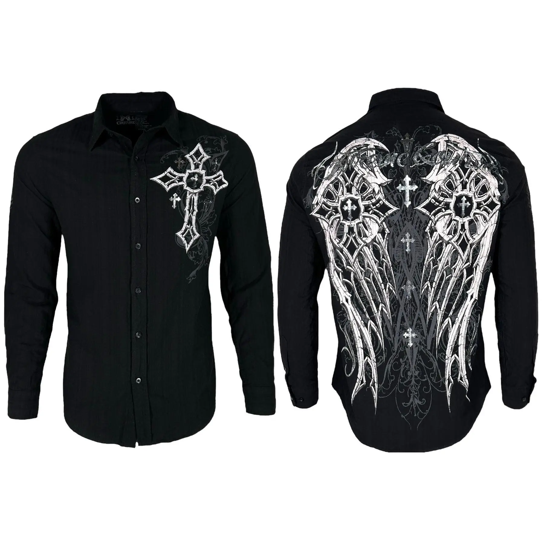 Xtreme Couture by Affliction Men's Graphic Collared Neck Longsleeves Casual Cotton Button-Down Shirt, Menswear Tops "Darkness"