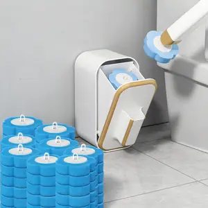 Toilet Bowl Cleaning Wand Kit - 24 Disposable Cloth Refills, Wall-Mounted Holder, 360° Rotating Brush Scrubber, 3-Level Deep-Cleaning Sponges, Hands-Free Ejection Button, Lightweight 1-Year Bathroom Cleaner (Toilet, Sink), Household