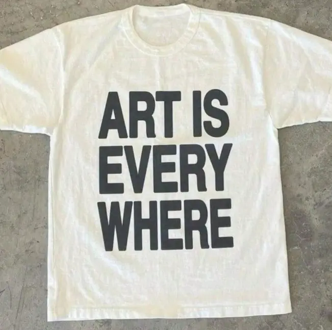 Unisex Oversized 100% Cotton T-Shirt with Bold "Art Is Everywhere" Graphic, Vintage Shortsleeve Top, Breathable & Casual for Summer