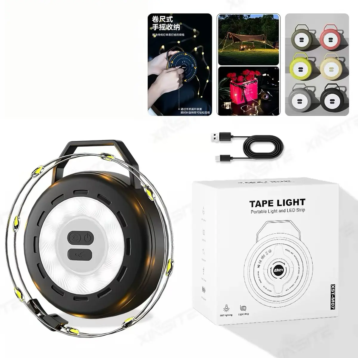 Retractable Reel Camping String Lights, 2 in 1 Portable Camping Lantern with 10M Waterproof LED Fairy Light Strip, Multi Lighting Modes, Long Lasting Rechargeable Outdoor Atmosphere Light for Tent, Canopy, Camping, Picnic, Yard Decor, Led Light Strips