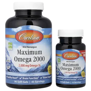Carlson Wild Norwegian, Maximum Omega 2000, Natural Lemon, 120 Soft Gels (1,000 mg per Soft Gel)