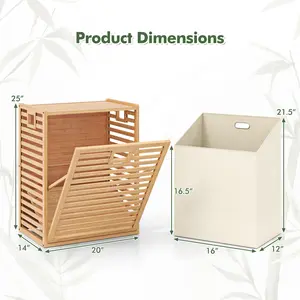 COSTWAY - 18 Gal Bamboo Tilt-out Laundry Hamper with Removable Fabric Bin-Natural