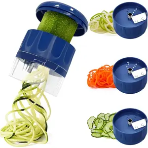 3-in-1 Vegetable Spiralizer Zucchini Noodle Maker, Adjustable Food-Grade Stainless Steel Blade Zoodle Maker for Zucchini Cucumber Carrot Veggie Pasta, Perfect for Low-Carb Meals (Blue)
