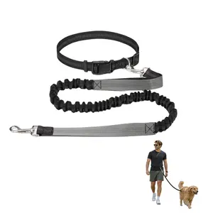 Hands Free Dog Leash for Running, Walking, Hiking | Heavy Duty Bungee Dog Leash with Adjustable Waist Belt | Dual Handles & Reflective Stitching | Shock Absorbing Waist Leash for Large & Medium Small Dogs (Grey/Black/Green) Dog Leash