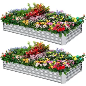 Land Guard 2 Pack 8×4×1ft Galvanized Metal Raised Garden Bed, Metal Planter Kit Box Outdoor for Deep-Rooted Vegetables, Flowers, Green and Herbs