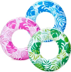 Summer 3 Pack Pool Floats, Pool Tube for Kids Swim Rings Inflatable Tubes, Tropical Leaves Floatie Ring Water Toys for Swimming, Summer Beach Party