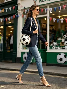 Soccer Inspired Mini Round Leather Crossbody Bag, Stadium-Ready Sling Purse, Fashionable Football Theme Accessory for Game Day & Daily Life