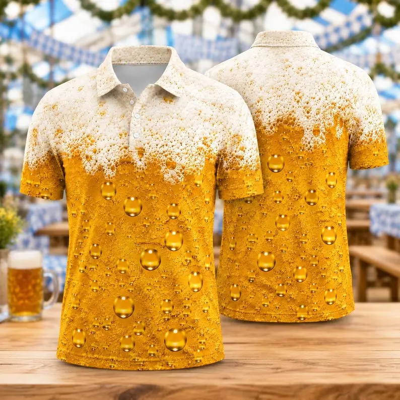 Beer Polo Shirt, Oktoberfest Beer Foam Polo, Funny Beer Lover Golf Shirt, Bavarian Beer Festival Shirt, Men's Casual Polo