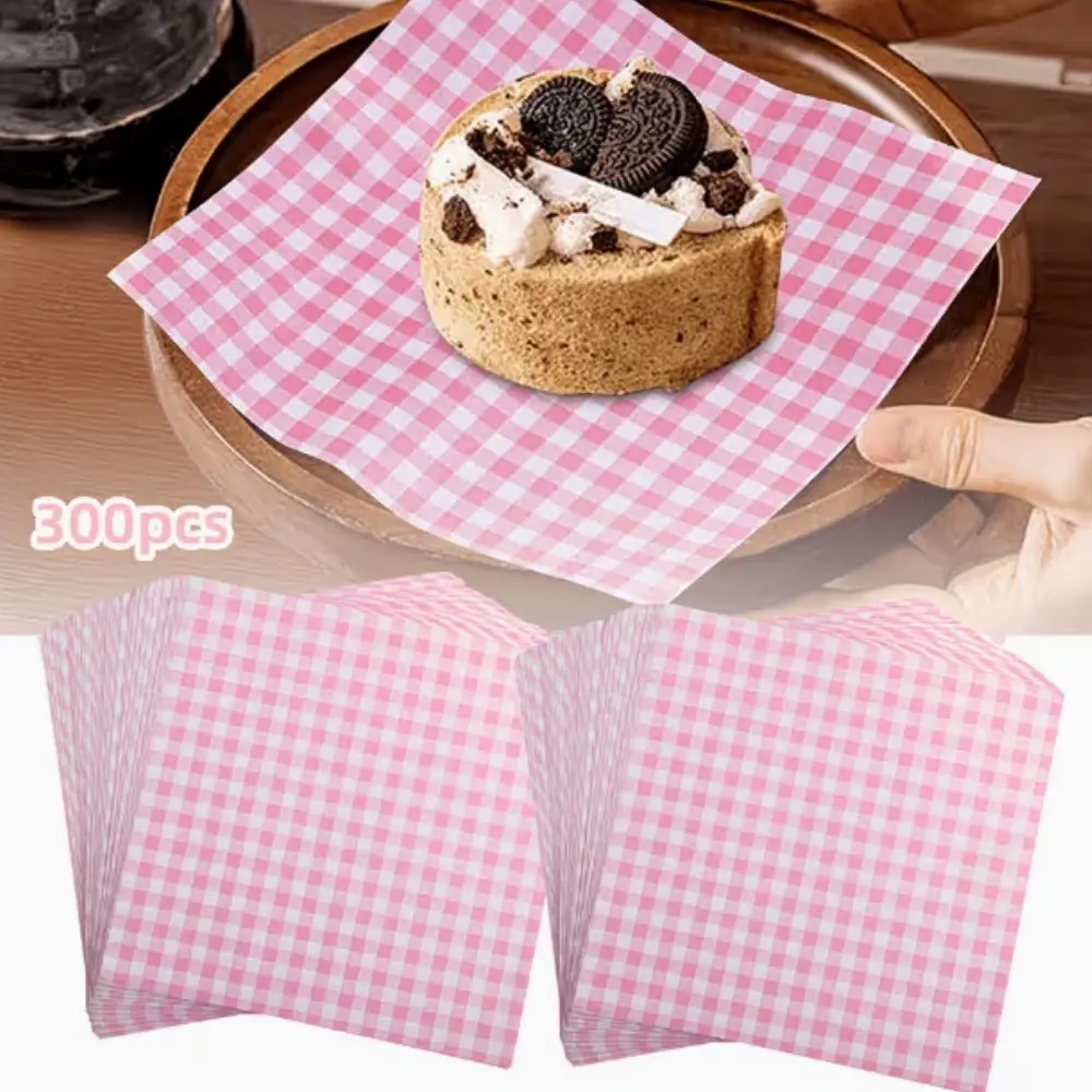 300pcs 7x7 in Food-Safe Checkered Baking Paper Sheets, Deli Wrap for Sandwiches & Burgers, Camp Kitchen Food Basket Liners, Camping Gear Essentials