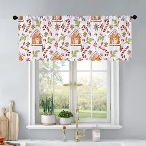 1pc Christmas and New Year printed kitchen curtains watercolor Christmas gingerbread house c curtains valance window treatment living room bedroom home decor 54 x 18 inch