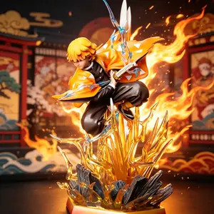 Anime Yellow-Haired Swordsman Figure with LED Lightning Effect , 32cm/12.5" Anime Collectible with Interchangeable Face, PVC GK Action Figure for Fans & Gift