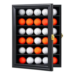 Golf Ball Display Case for 30 Golf Balls, Display Cabinet Great Golfer Memorabilia Gift for Golf Enthusiasts, for Hole-in-1 Display, Wall Mount with Lockable Door Black