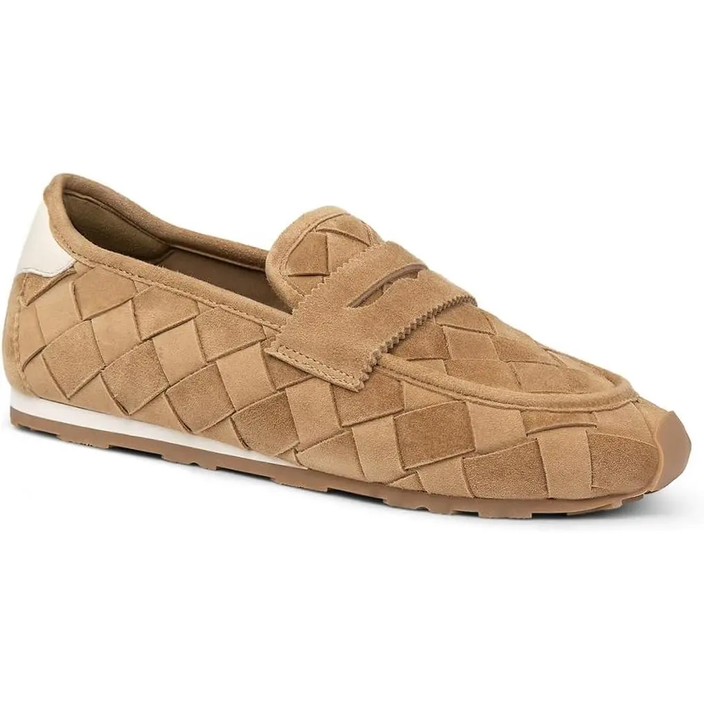 Women’s Genuine Leather Sheepskin Woven Slip-On Classic Loafers - Moccasin-Style Comfortable Lightweight Walking Shoes, Casual Footwear