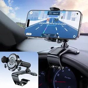 2025 Upgraded Universal 360?Dashboard Phone Mount - Multi-Functional Visor/Rearview Rotating  Holder for 4-7" Phones, -Handed Operation Adjustable Clamp Holder (Black)