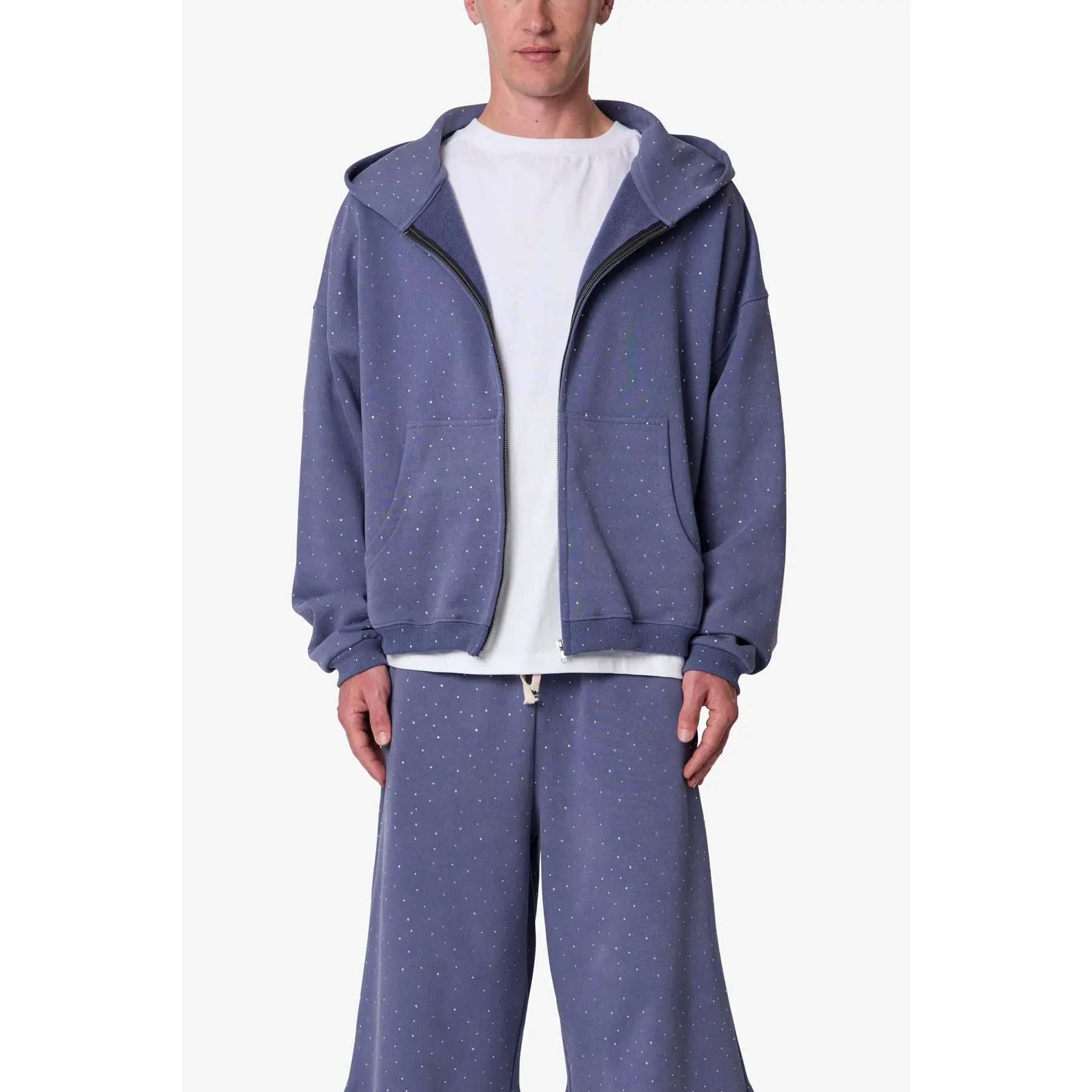 mnml All Over Gemmed Zip Up Hoodie - Blue