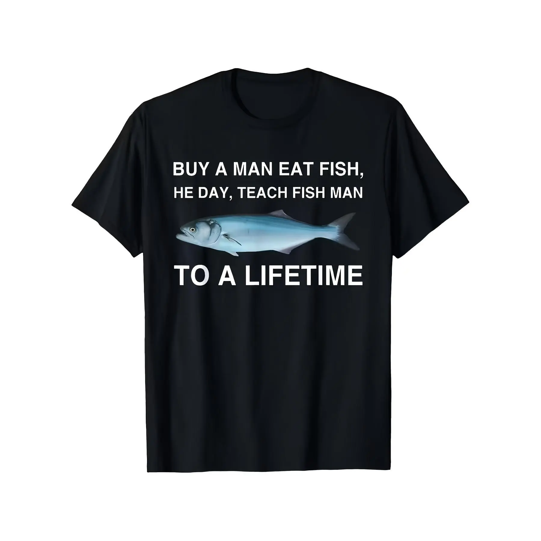 Women's Cotton Short-Sleeve Round Neck T-Shirt Tops - Comfortable Natural Fabric, Sports-Friendly Style, with Interesting Patterns Inspired by Men's Fish-Eating Life Lesson