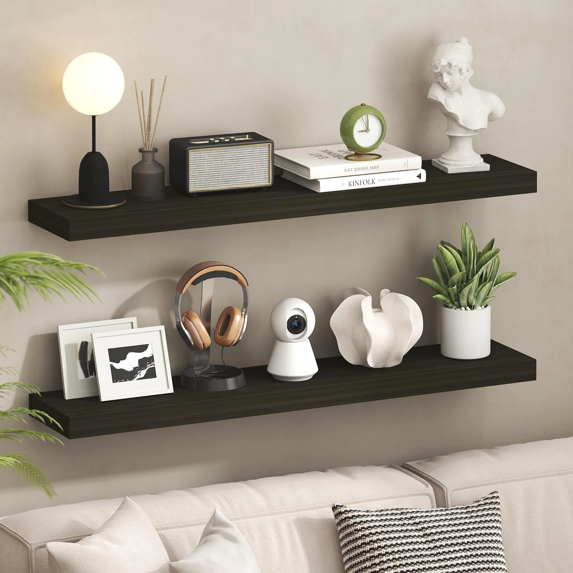 TANNA Floating Shelves for Wall, 8.5 x 47 Wall Shelf, Wall Mounted Floating Shelf with Invisible Brackets, 2 Thick Shelf, for Bathroom, Living Room, Bedroom, Home Office, Oak, Wall Storage and Home Decor for Small Spaces