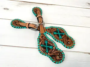 Turquoise Arrows Whipstitch Leather Spur Straps