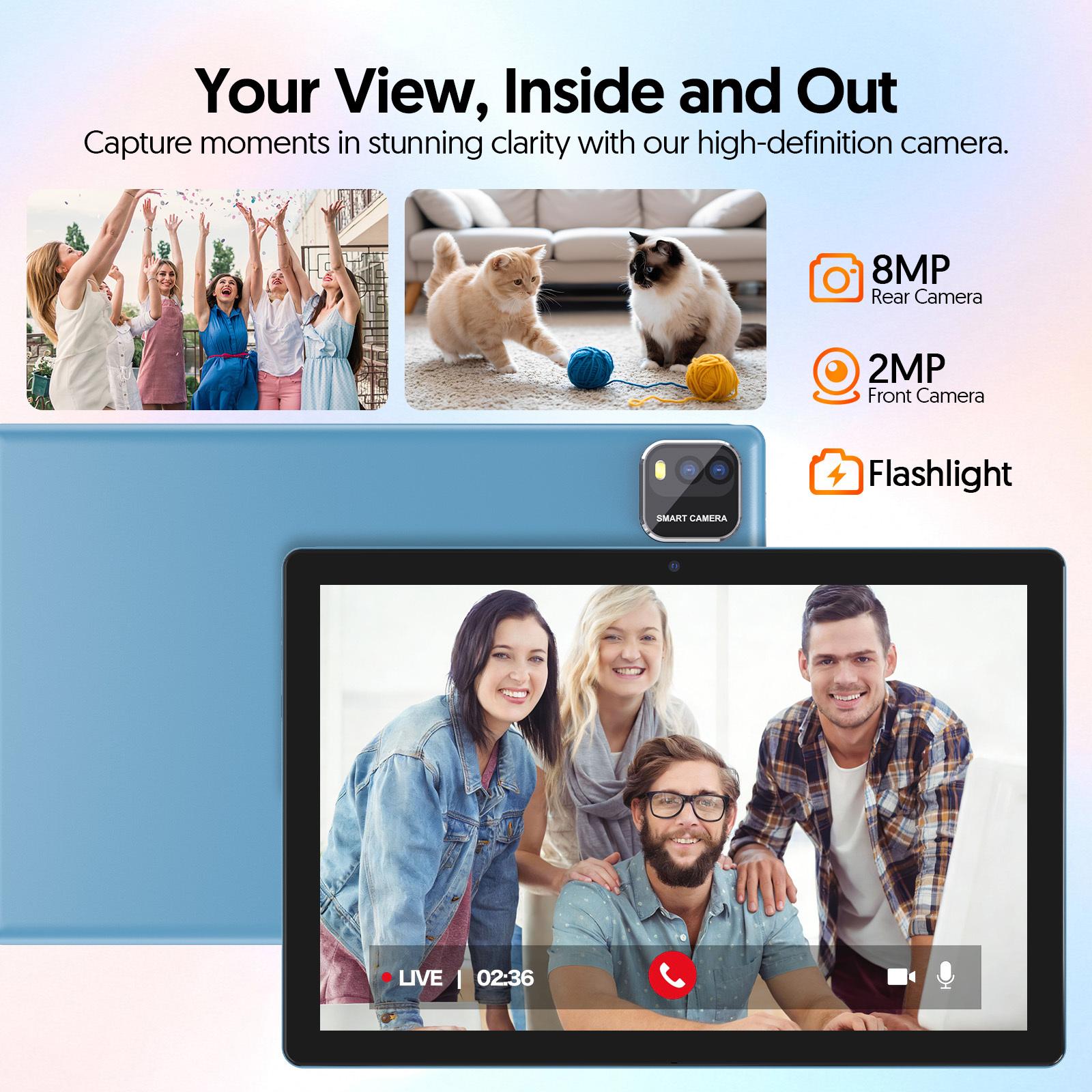 10-Inch Android Tablet Featuring The Latest Android 15, Equipped with 3GB of RAM And 64GB of Storage. This Wi-Fi Tablet Includes a 2MP Front Camera And an 8MP Rear Camera and 6000mAH Battery