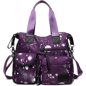 Tote Bag for Women,Multi Pockets Shoulder Handbag,Nurse Bag for Work,Large Cross body Purse,Fashion Nylon Top Handle Satchel