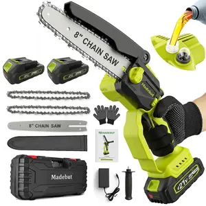8-Inch Cordless Mini Chainsaw, 21V Battery-Powered Chain Saw with 2 Batteries, 2 Chains, Auto Oiling & Auxiliary Handle for Gardening, DIY Projects, Tree Trimming & Wood Cutting