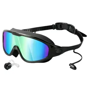 Swimming Goggles with Earplugs, 1/2 Counts Wide View Anti Fog & UV Swimming Goggles, No Leaking Swim Glasses for Men Women Kids Outdoor Swimming Goggles