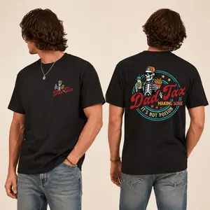 Women's 200GSM Short-Sleeve Casual Spandex Fabric Breathable Dad Tax Graphic Tee, Funny Skeleton Father’s Day T-Shirt