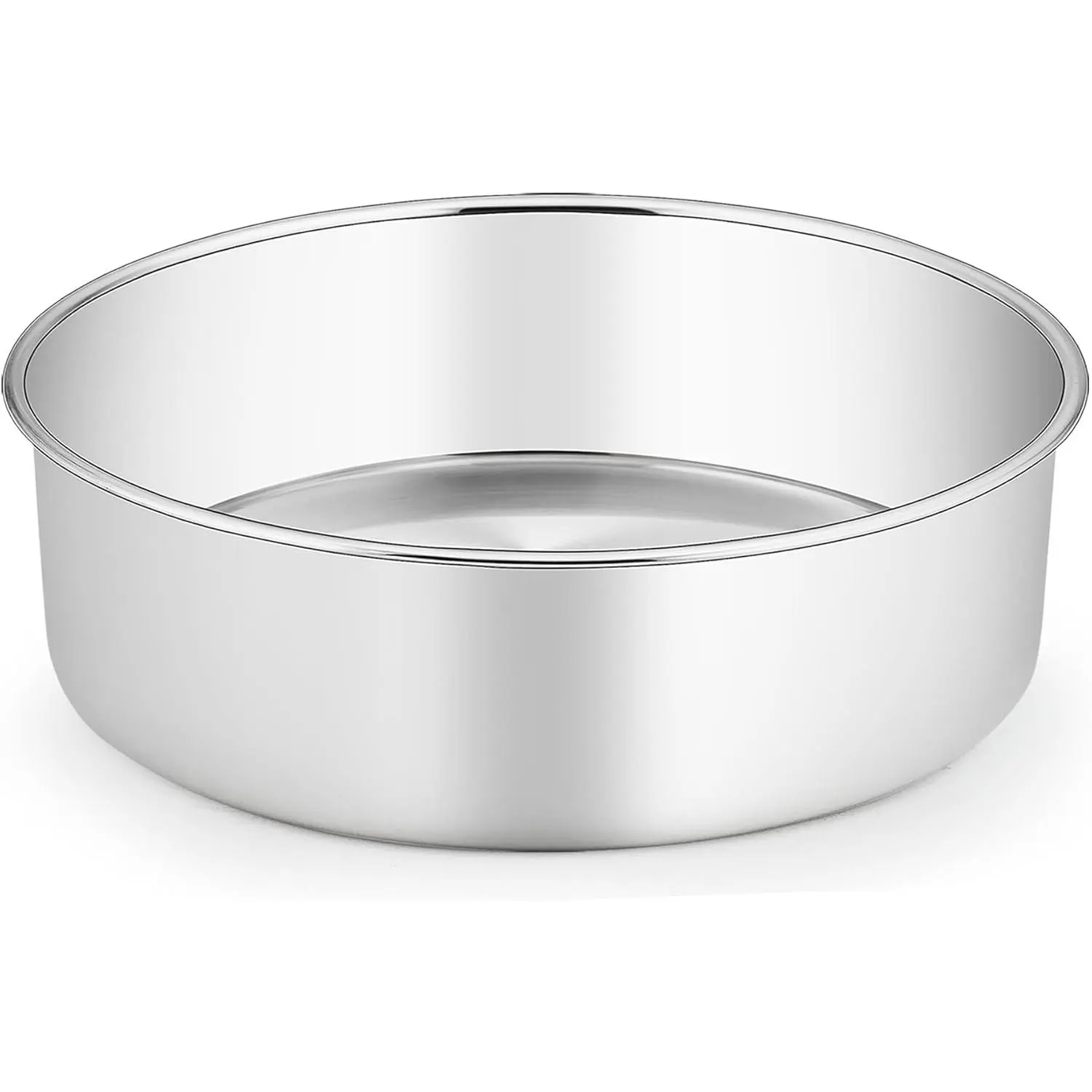 Round Cake Pan, 8'' x 3'' Stainless Steel Deep Baking Roasting Cake Pan for Birthday Party Wedding,  & Heavy Duty, Deep & Straight Wall, Mirror Finish & Dishwasher Safe