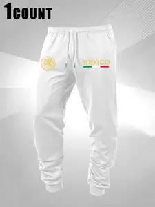 Men's Mexican Pattern Letter Print Sport Pants, Soft Comfortable Fabric, Suitable for Sports and Casual Wear, Versatile Sporty Long Pants