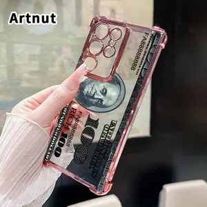 Compatible with Samsung Galaxy S23 Ultra S24 Plus S25 S22+ FE Edge Phone Case Money design Pattern Four Corner Drop Resistant Electroplated Transparent TPU Soft Trendy Cover